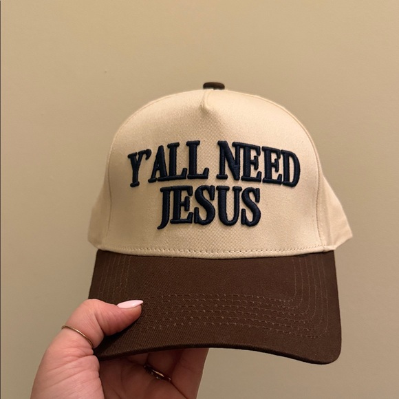 Accessories - Y’all Need Jesus Brown and Cream Cap